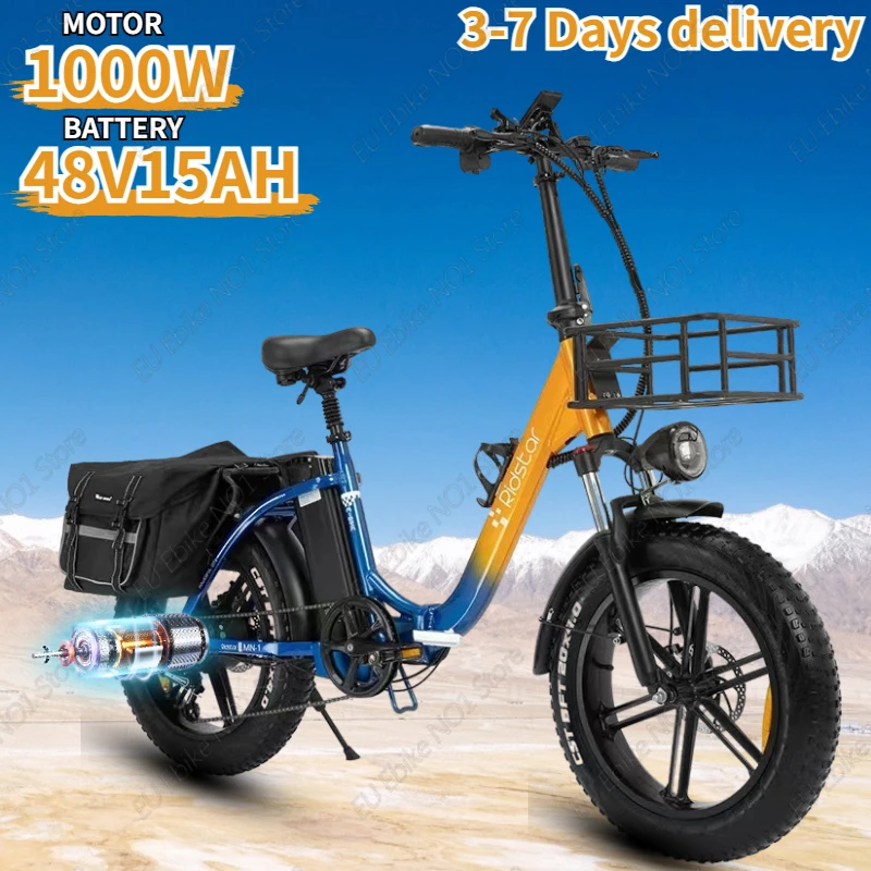 Electric Bike 1000W 48V15AH Battery 20-inch Fat Tire Off-road  Ebike with Rear Seat Luggage Rack Adult Mountain Electric Bicycle