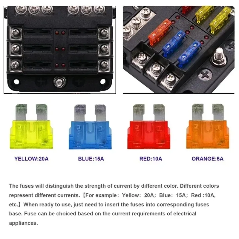 Auto 6/12-teiliger Flachsicherungsblock 12-24V mit LED-Anzeige, wasserdicht, universeller Mehrkreis-Sicherungsblock für Schiffe und Fahrzeuge – Detail 8