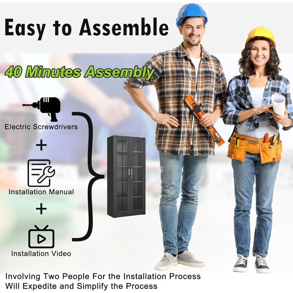 Высокая металлическая витрина со стеклянными дверцами, безопасный шкаф Curio для домашнего декора, 71, высокая витрина для кухни или гостиной