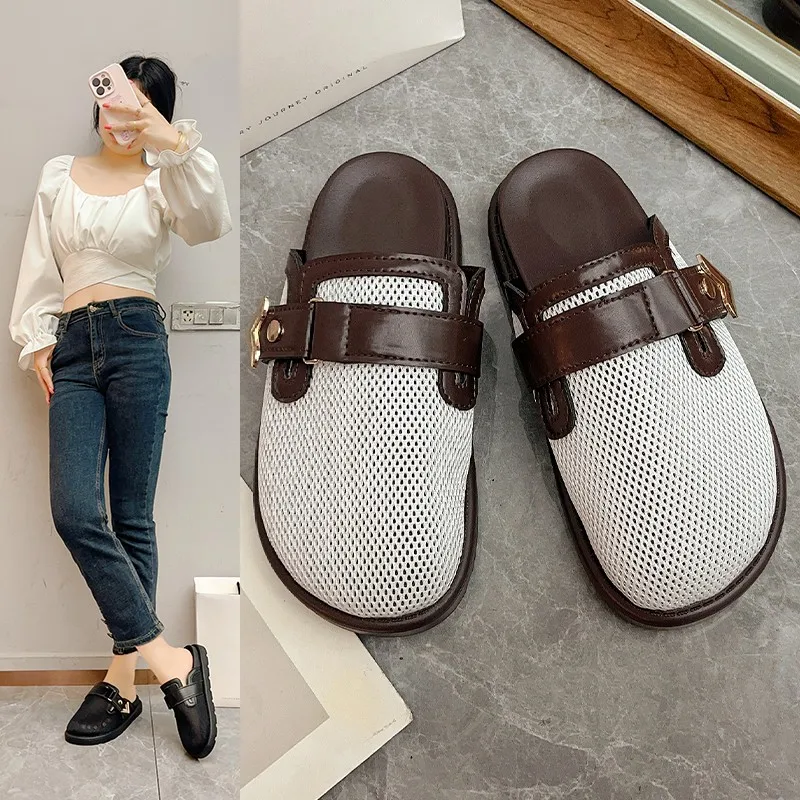 

2026 New Style Slip-On Cotton Linen Open-Toe Half Slippers for Women, Summer Outdoor Lazy Sandals