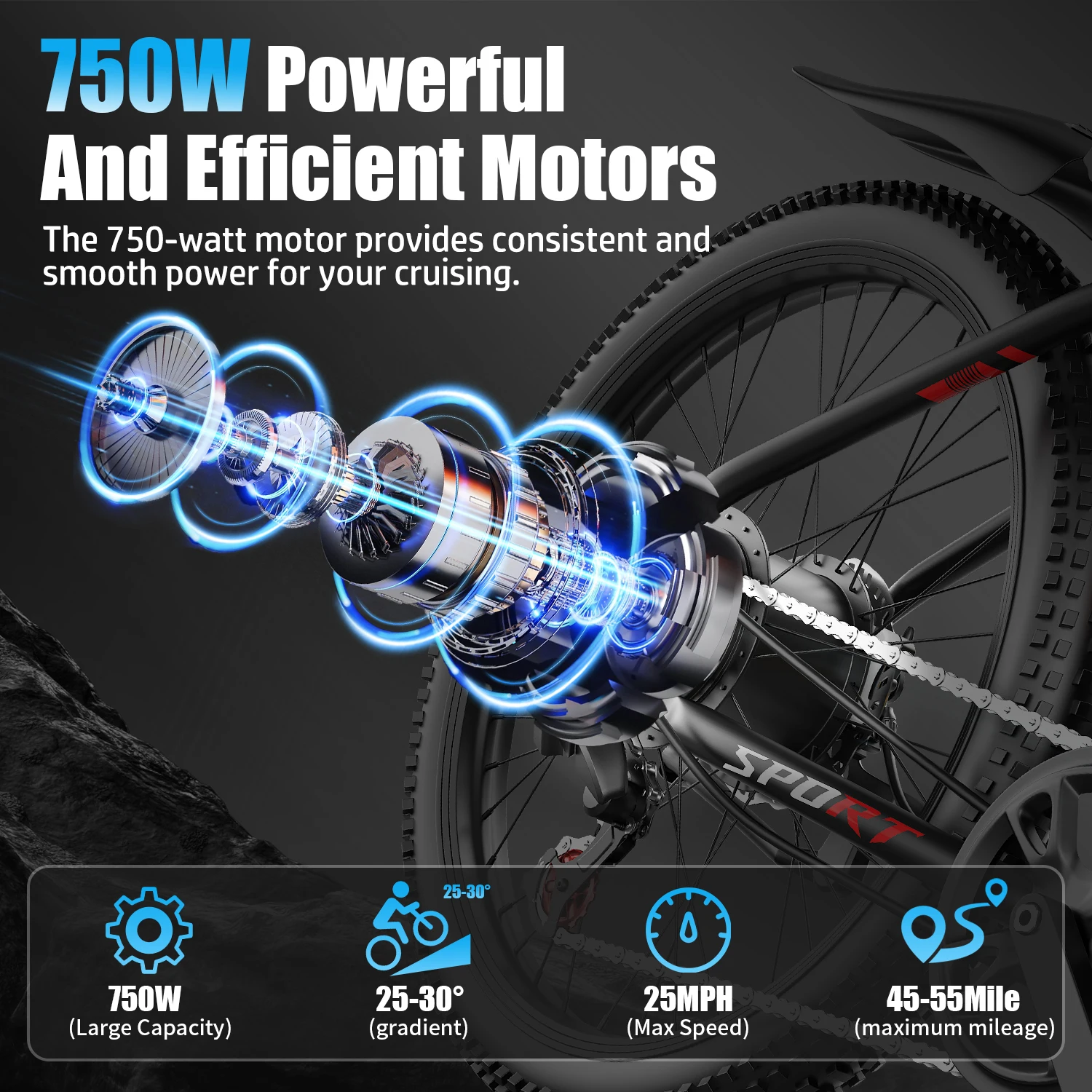 Bicicleta elétrica para adultos - pneu gordo de 26”, motor máximo de 1000 W, bicicleta elétrica de motocicleta de 7 velocidades, bateria removível 48V10AH 4 Ridi