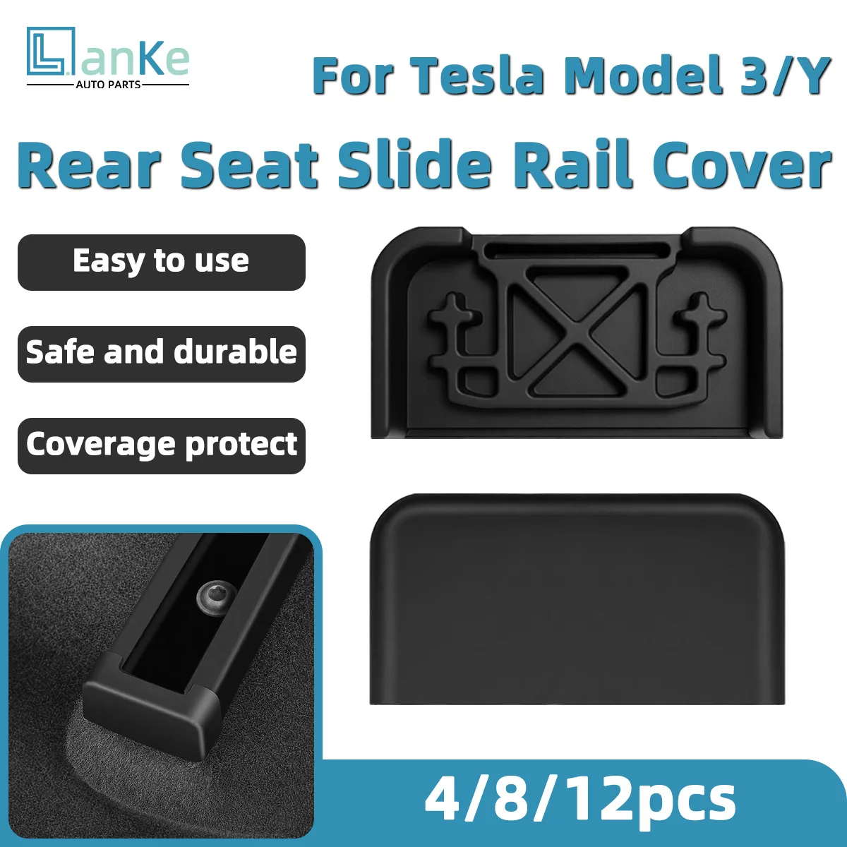  Lanke Seat Rails Cover Fit For Tesla Model 3/Y Safety Rear End Pieces Backseat Slide Protection Anti-Kick Anti-Bumping Pad