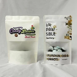 White Kraft Paper with Logo Printing, Gift Packaging Bag, Craft Coffee Bean Stand Up Zipper Pouch with Window