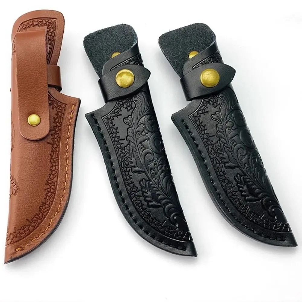 Vintage Knife Sheath Brown Leather Sheath With Waist Belt Buckle Outdoor Straight Knife Protective Cover Sheath Belt Pocket Tool