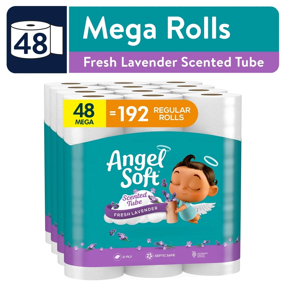 Lavender Scented 2-Ply Toilet Paper 48 Mega Rolls Soft Strong 320 Sheets Each Perforated Septic Safe Bathroom Essential
