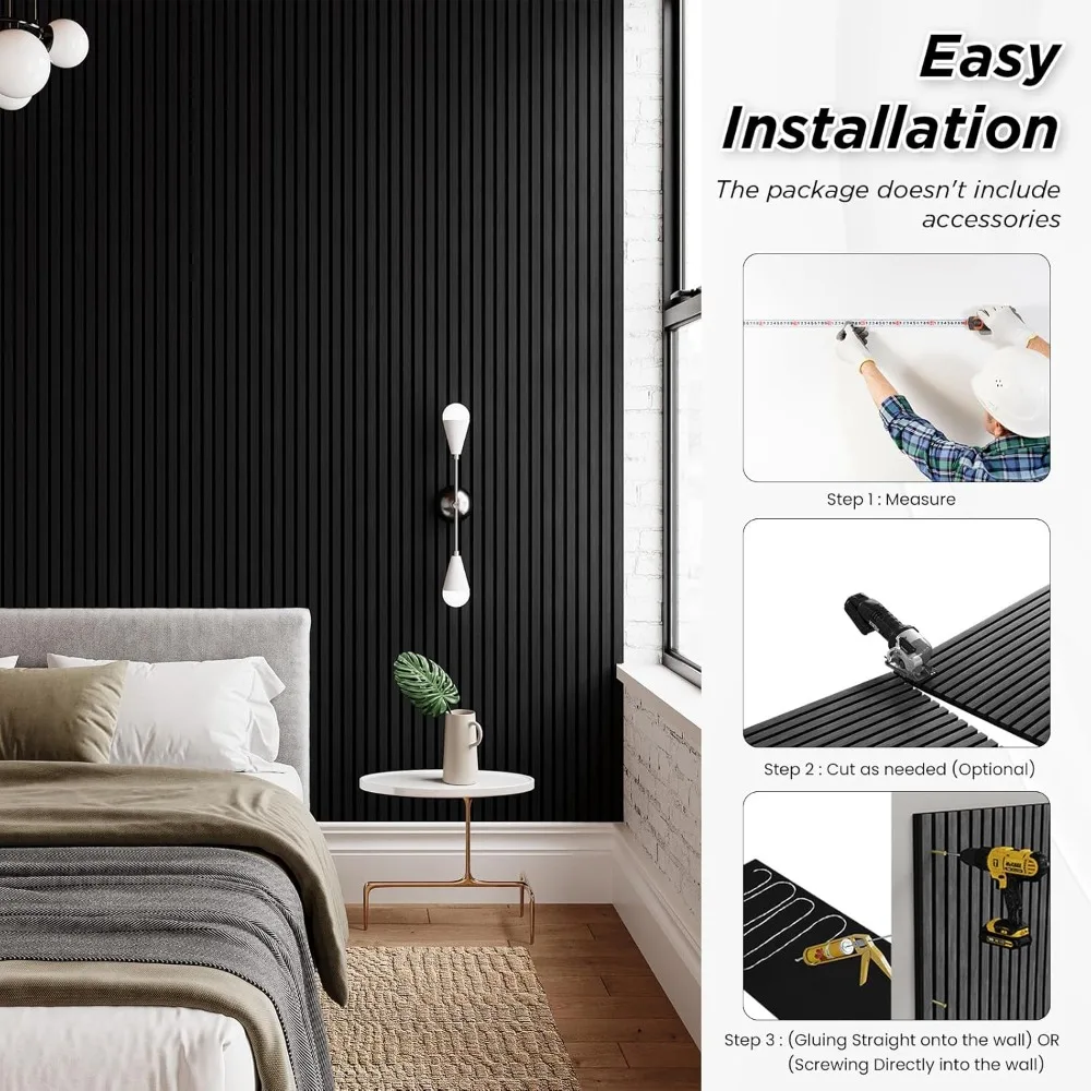 Paquete de 4 paneles de pared de listones de madera de 105,9 x 12,6, paneles de pared de madera insonorizados, paneles de madera acústica para pared, estriados 3D