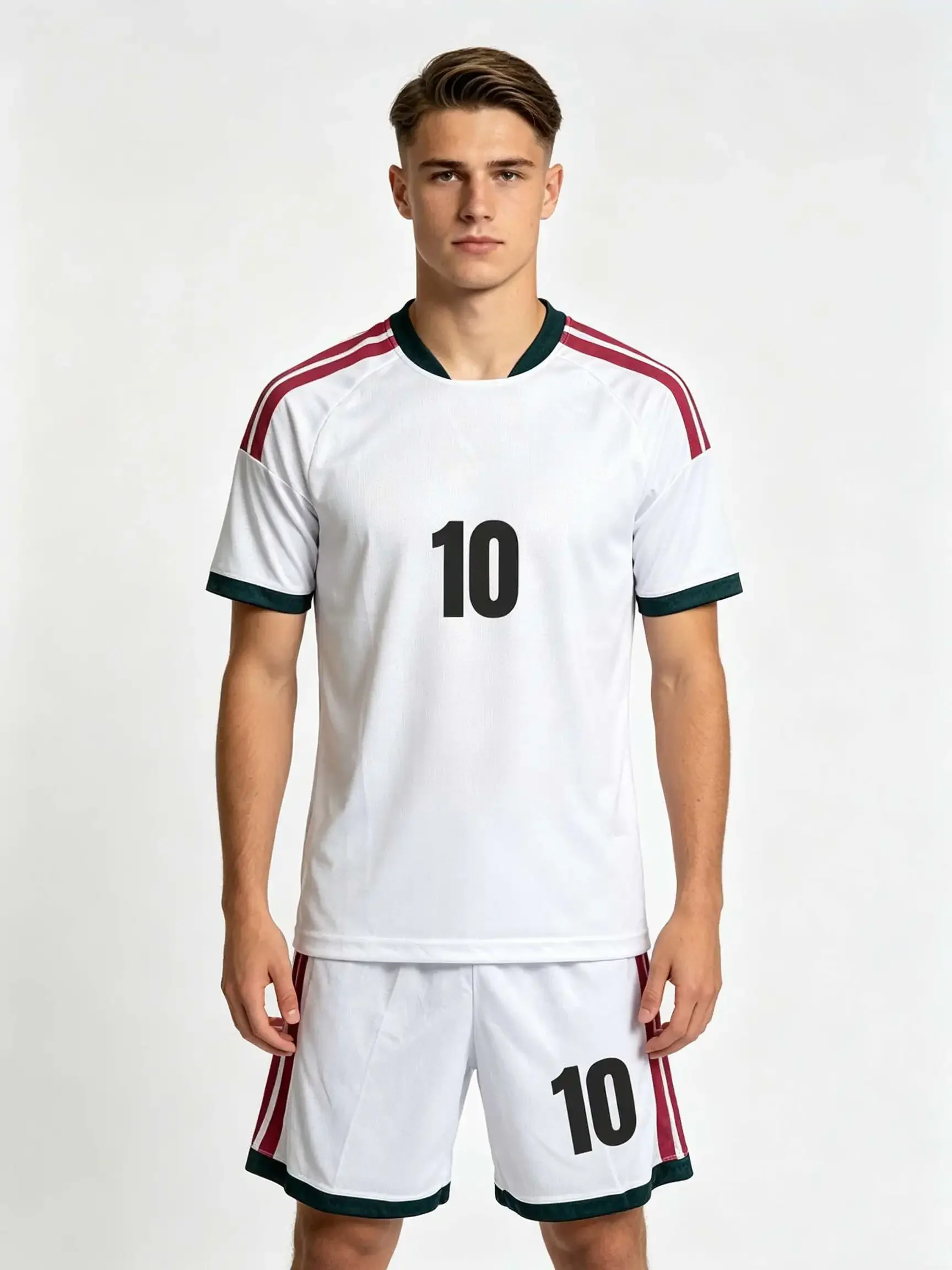 26/27 Unisex Blank Soccer 2‑Piece Set, Kids Adults Parent‑Child Kit, Custom No.1 7 8 9 10 Two-piece set: white crew-neck shirt a