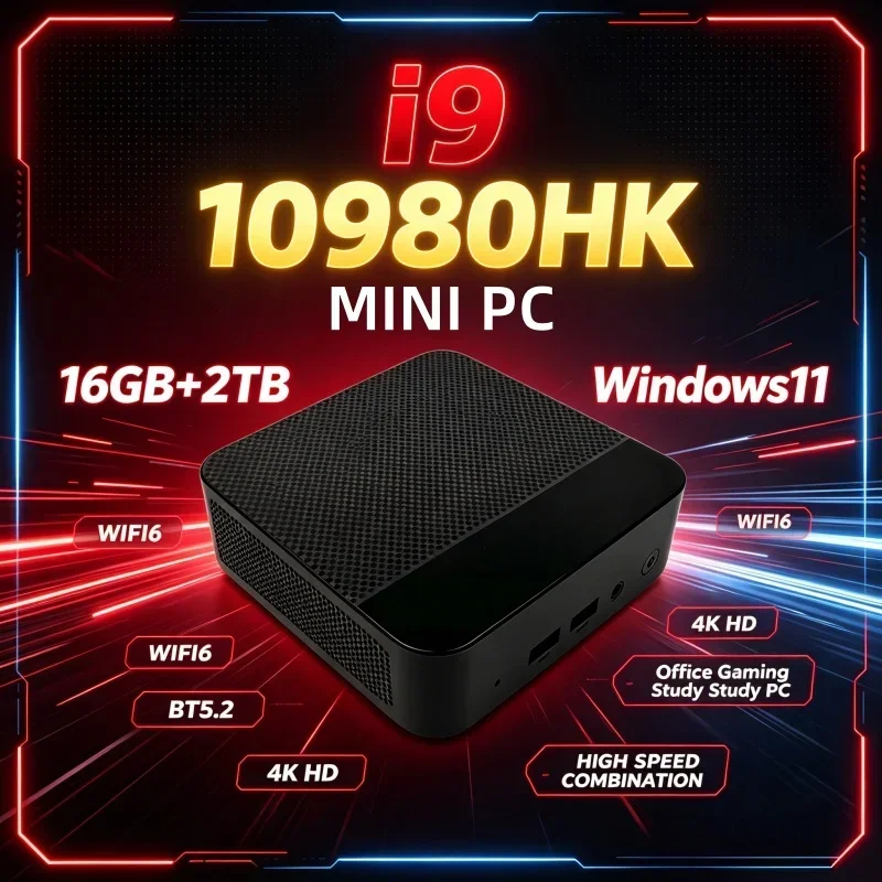 Intel Core I9‑10980HK Mini Desktop PC Windows 11 System 16GB RAM 1TB/2TB SSD WiFi6 BT5.2 Small Form Factor PC for Home Gaming