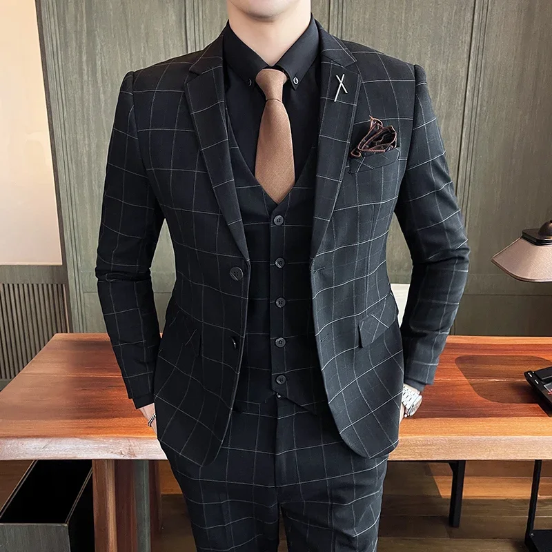 

(Blazers+Pants+Vest )2023 Men Blazers 3 Piece Set Male Bridegroom wedding Dress Autumn Slim Fit Business Formal Suits Luxury 4XL