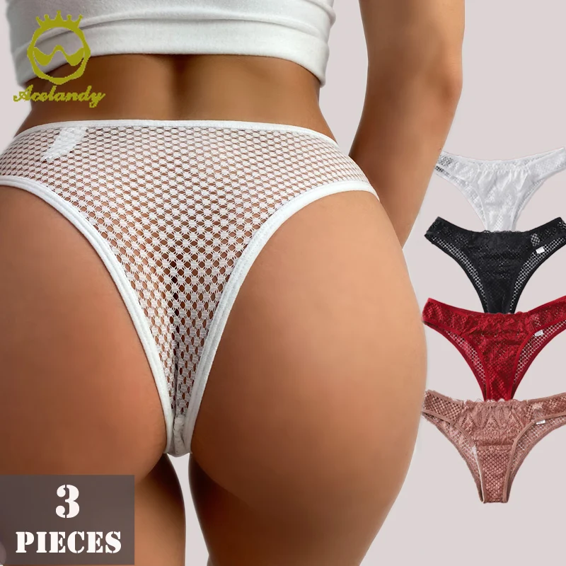 ACELANDY 3Pcs/Lot Women Sexy Lace Panties New Low-Waist G-String Thong Lingerie Ladies Transparent Hollow Out Intimates Underwea