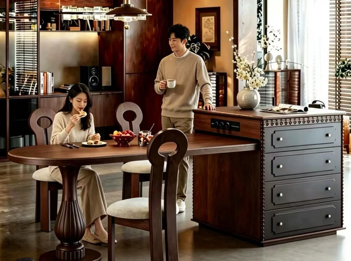 Chinese style wind island table retractable integrated new semi-circular French high-end kitchen restaurant Nakajima table custo