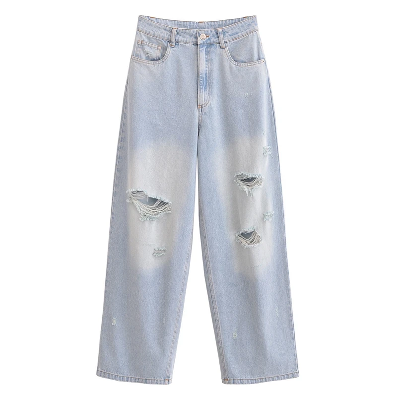 

2025 Spring Summer Women High Waist Loose Straight Leg Jeans Slimming Ripped Casual Chic Streetwear Fashion Daily Wear Elegant