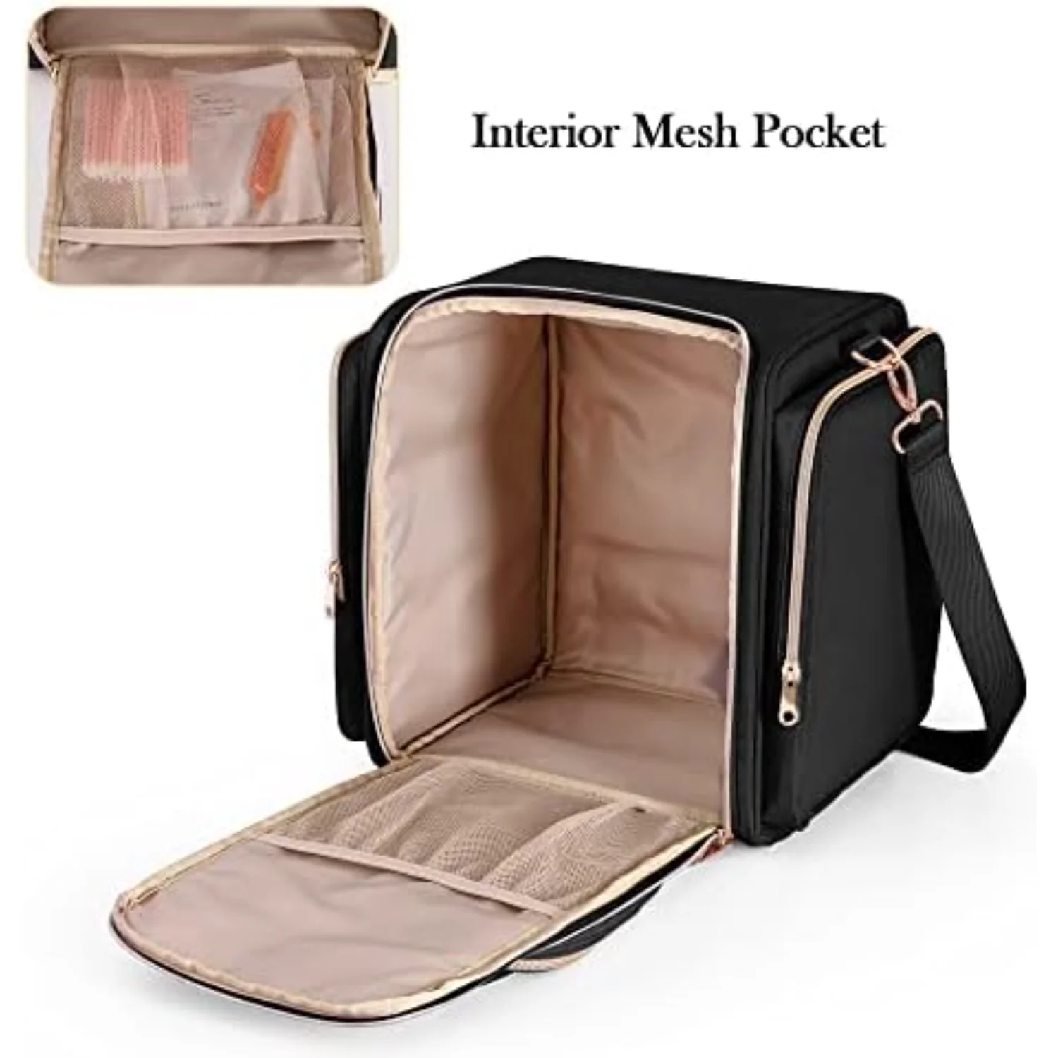 Borsa per trucco da viaggio Prokva con custodie rimovibili, grande organizer per cosmetici con tracolla e tasche multiple Spoolie per ciglia Pennello asciutto