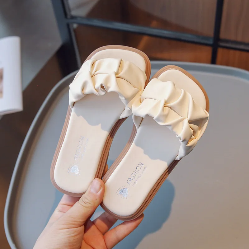 Girls Slippers 2023 Summer New Lace Princess Outside Soft Sole Baby Sandals Children Beach Shoes Kids Flat Anti-slip Flip-flops