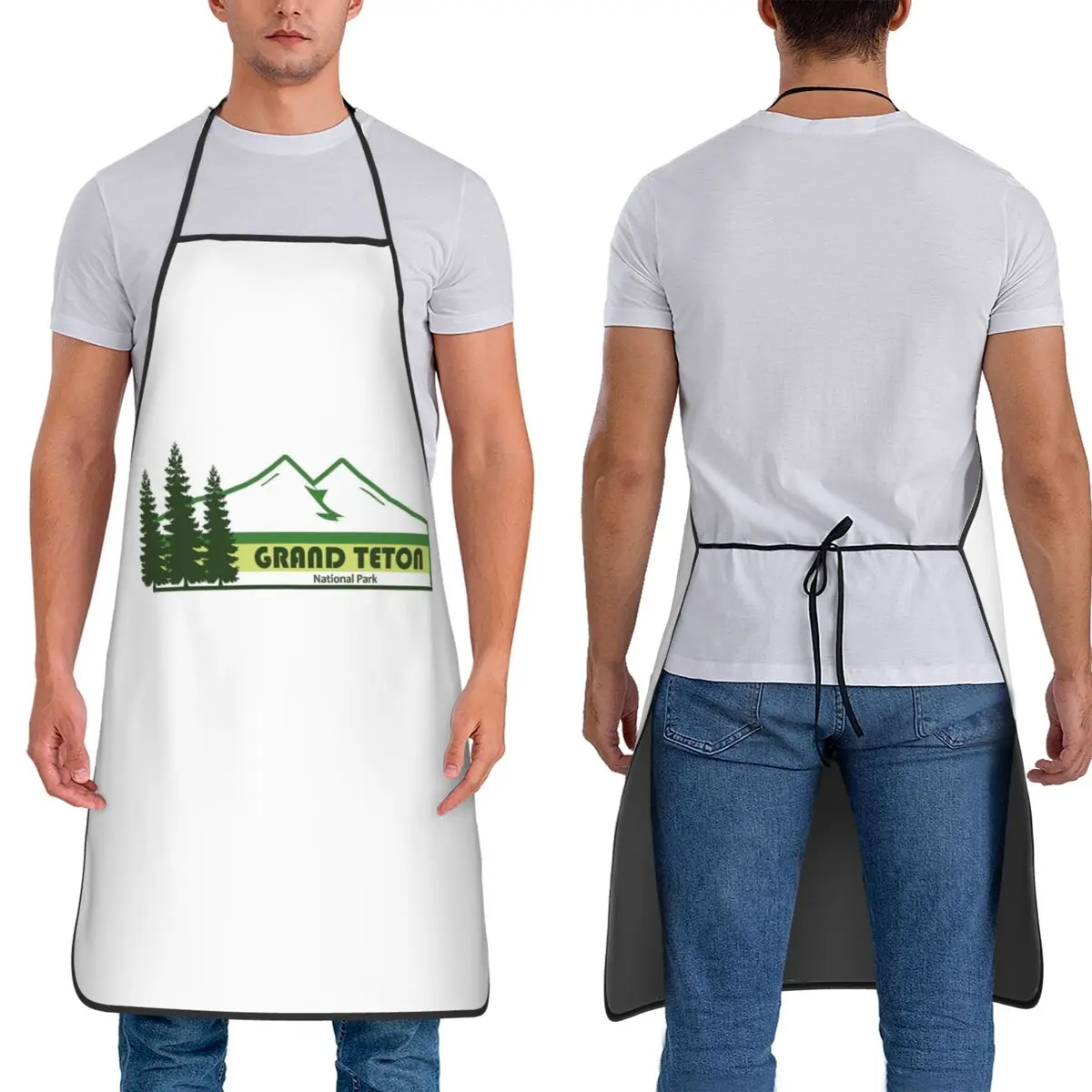 Delantal con rayas verdes del Parque Nacional Grand Teton, delantal de chef para hornear, delantal impermeable para limpieza de cocina, delantal para mujeres y hombres
