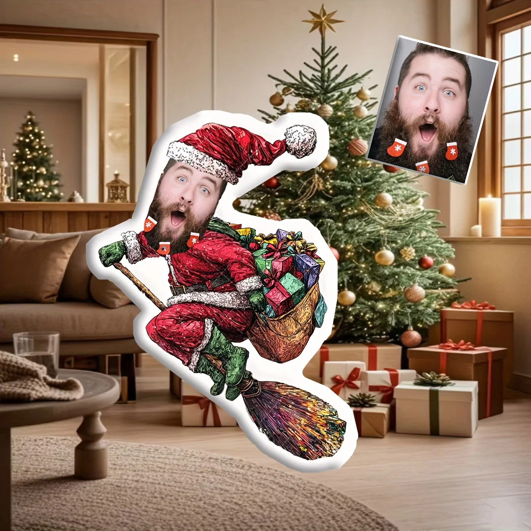 Custom Cute Santa Claus Portrait Plush Cushions, Double-Sided Printed Plush Pillows for Sofas, Beds, And Cars, Perfect for Chris