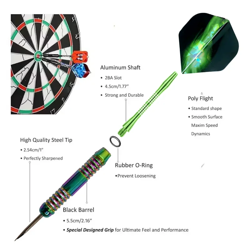 3pcs Professional Competition Dart 25g Heavy Steel Needle Point Dart  Rainbow Barrel Darts with Nylon Shaft for Beginners