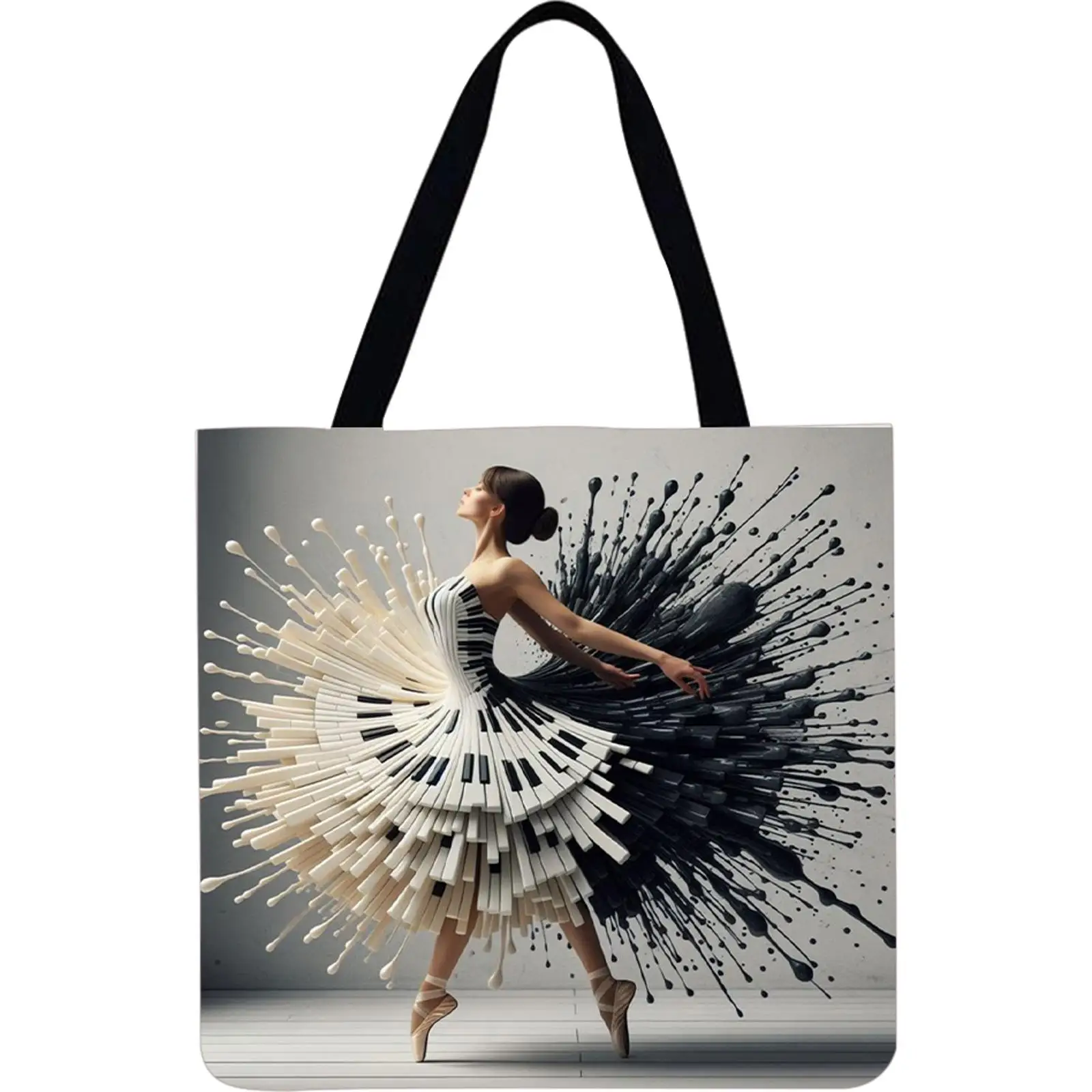 

4pcs Piano Girl Large Capacity Linen Tote Bag