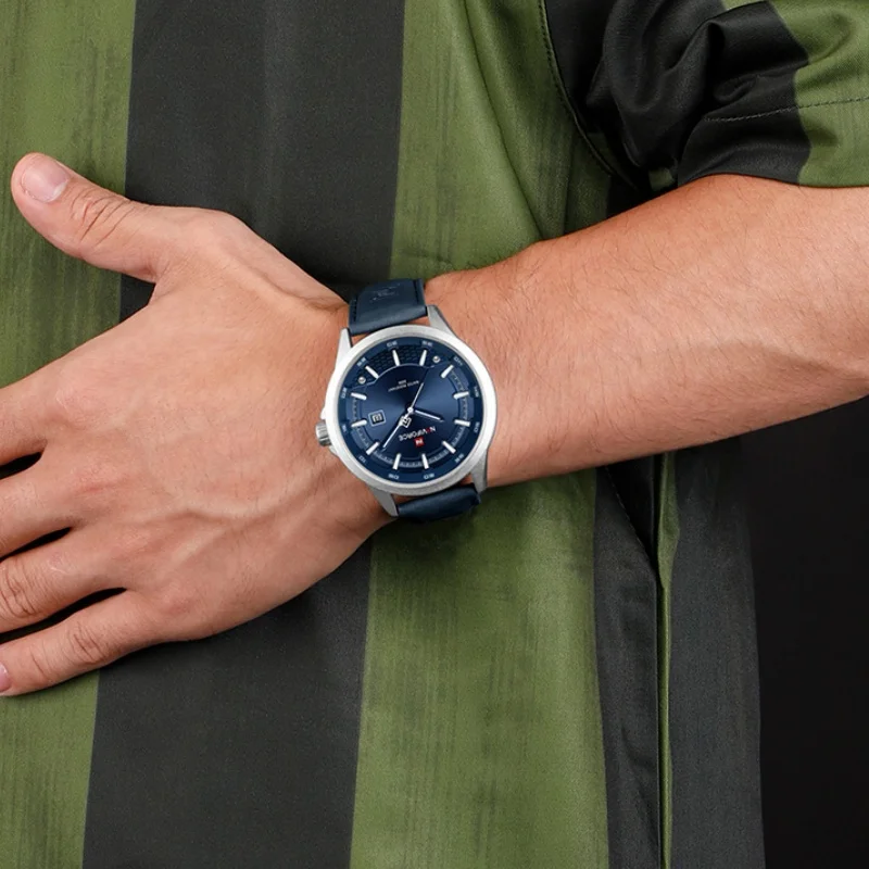 NAVIFORCE Simple Fashion Men Watches Date Display Quartz Waterproof Luminous Leather Strap Mature Style Daily Wear Man's Clock