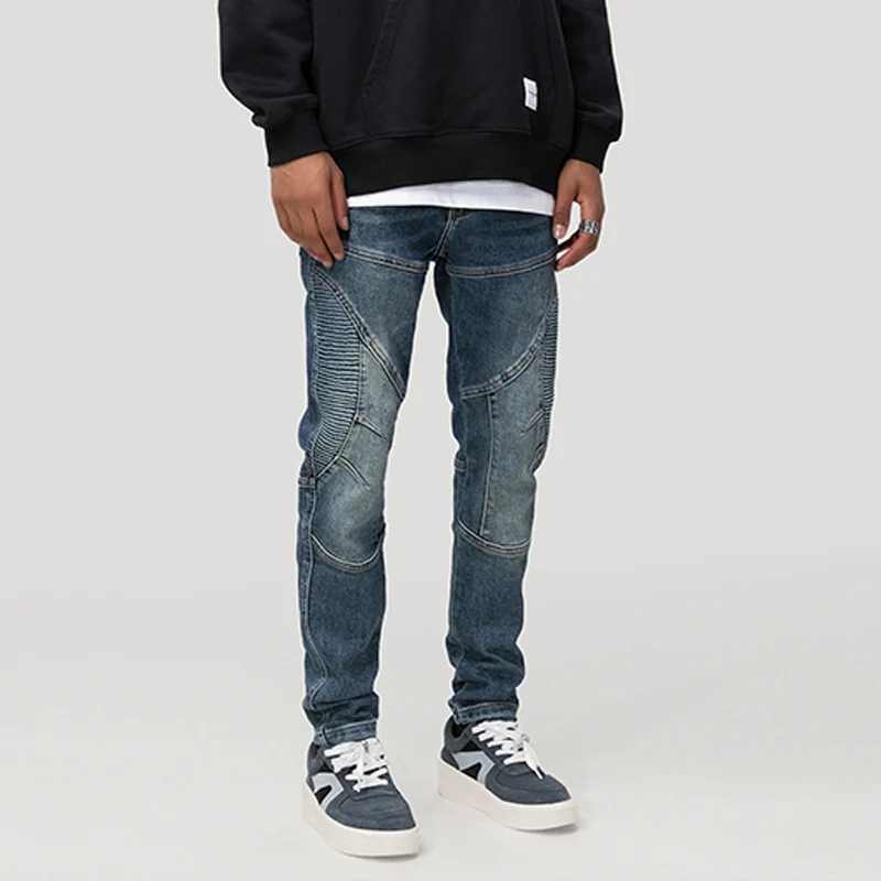 Street Style Fashion Men Jeans Retro Blue Elastic Slim Fit Ripped Jeans Men Spliced Designer Hip Hop Denim Biker Pants Hombre