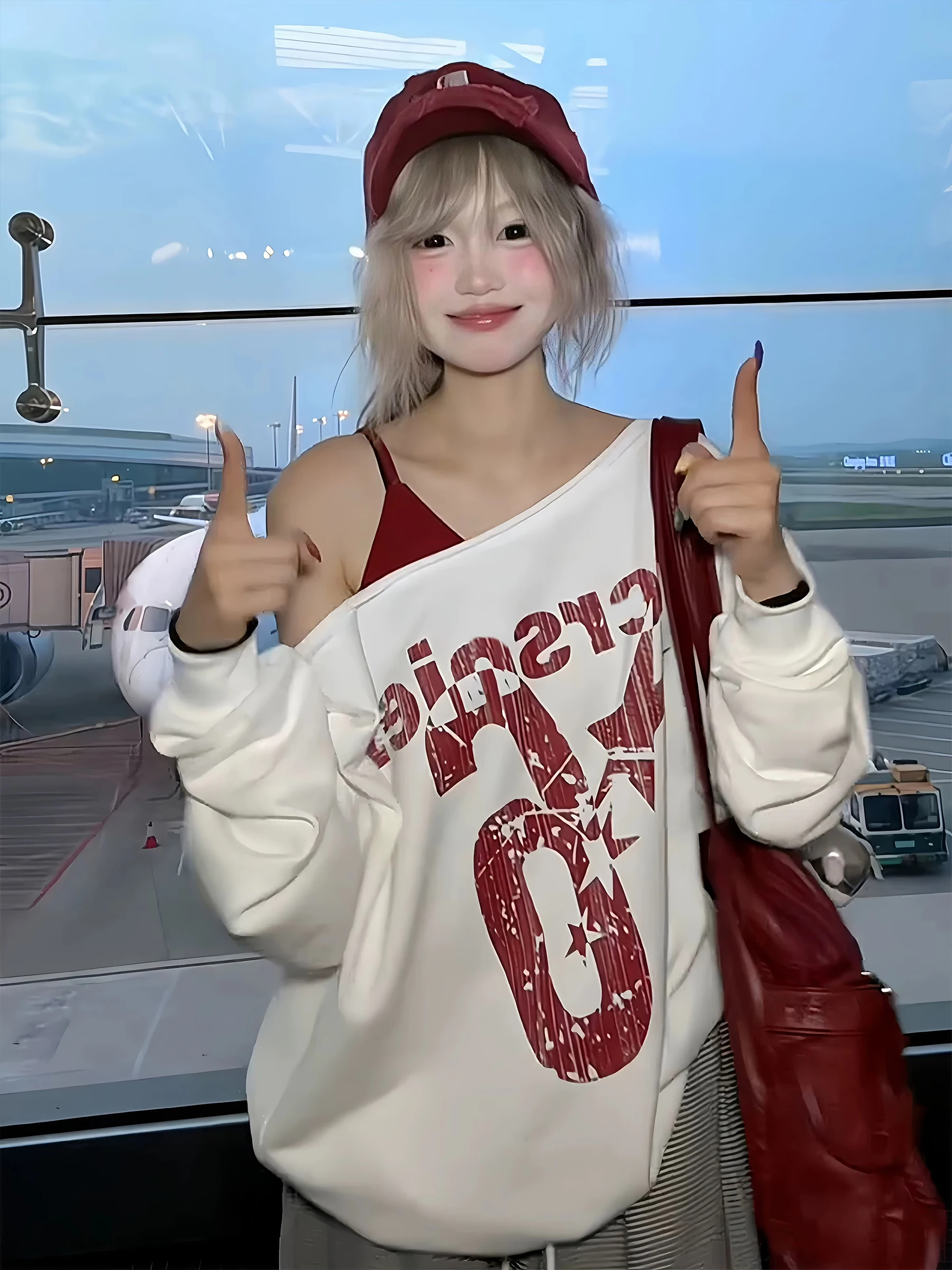 

Толстовка American Sle High Street oulder Bared Long Sve, женский весенне-осенний тонкий крутой дизайн, свободный утягивающий топ