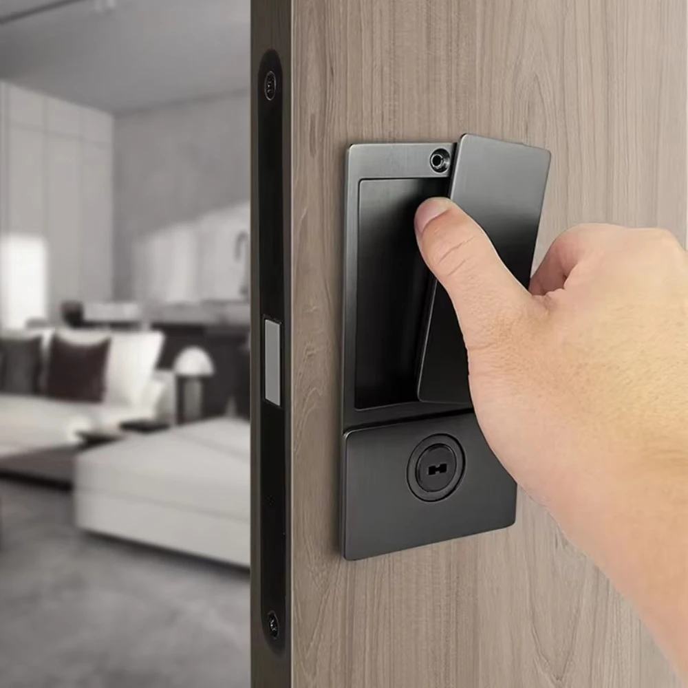 Handleless Flat Lock Modern Bedroom Magnetic Recessed Door Handle Silent Push-Pull Golden Invisible Sliding Door Lock