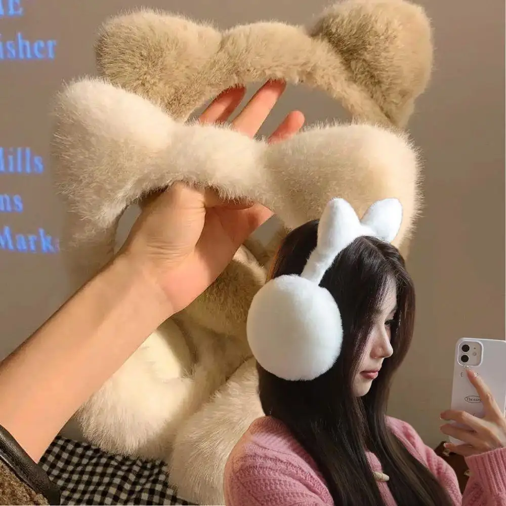 ที่ปิดหูขนนุ่มสไตล์เกาหลีสำหรับฤดูใบไม้ร่วงและฤดูหนาว สำหรับผู้หญิงและเด็ก น่ารัก รูปหูแมว ป้องกันความหนาวเย็น ใช้กลางแจ้ง หนานุ่ม