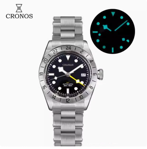 

CRONOS Men GMT Watch 39mm Sport Automatic Mechanical Wristwatch Sapphire Mirror 10ATM Waterproof BGW-9 Luminous NH34