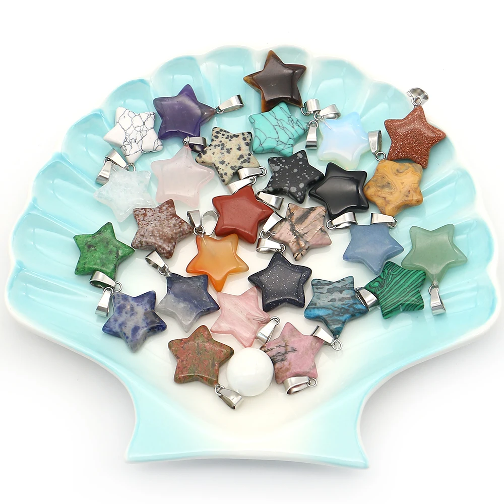 

5pcs Polished Star-Shaped Natural Amethyst Dalmatian Jasper Pendants For Handmade Fashion Necklace Earrings Jewelry Components