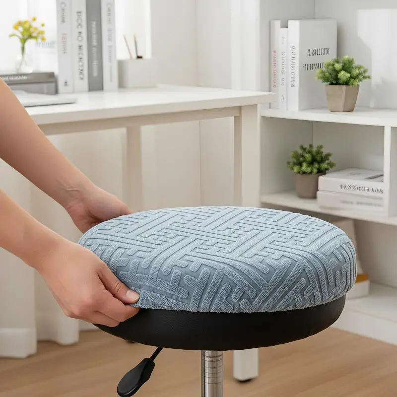 Round Stool Elastic Cushion Cover Dustproof Scratch Resistant Wearproof Chair Cover Fit 30-40cm for Home Use
