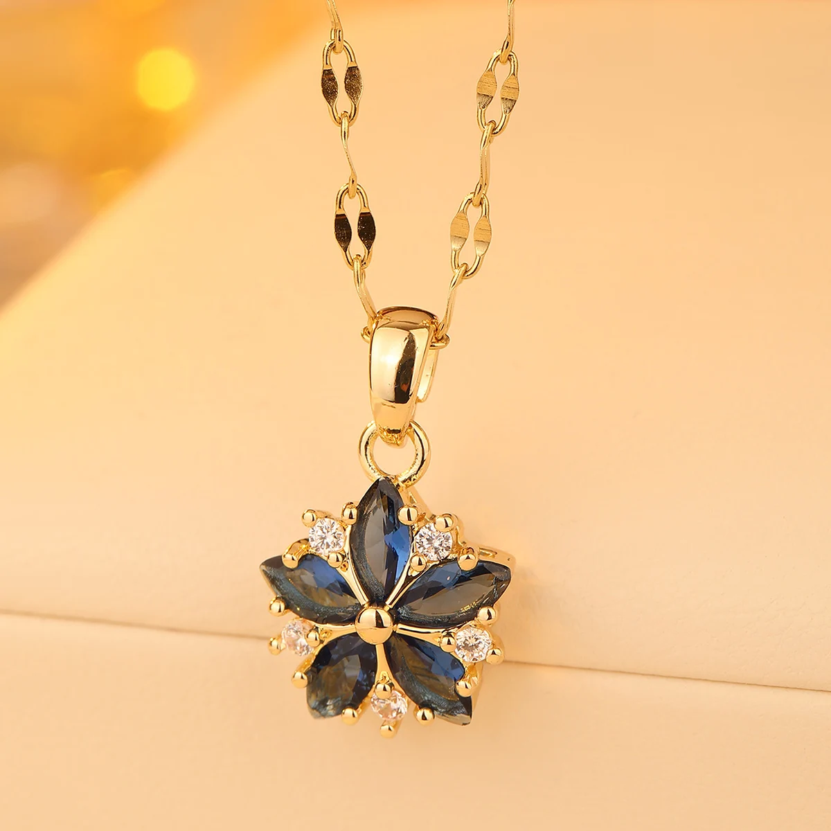Neue Süße Rosa Kirschblüten Anhänger Edelstahl Halsketten Für Frauen Koreanische Mode Temperament Schlüsselbein Kette Schmuck – Detail 8