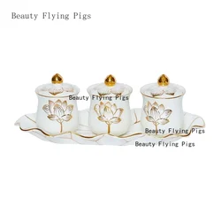 Chinese ceramic Guanyin water supply cup, three supply cups, Buddha cup offering ornaments feng shui  Buddhism