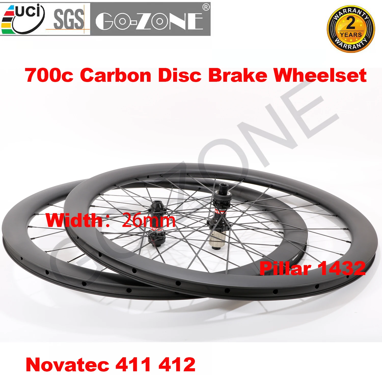 Clincher Tubeless Tubular Carbon Wheelset Disc Brake 700c 26mm U Shape Novatec411 412 Shiman0/Sram XD(XDR) Road Wheels