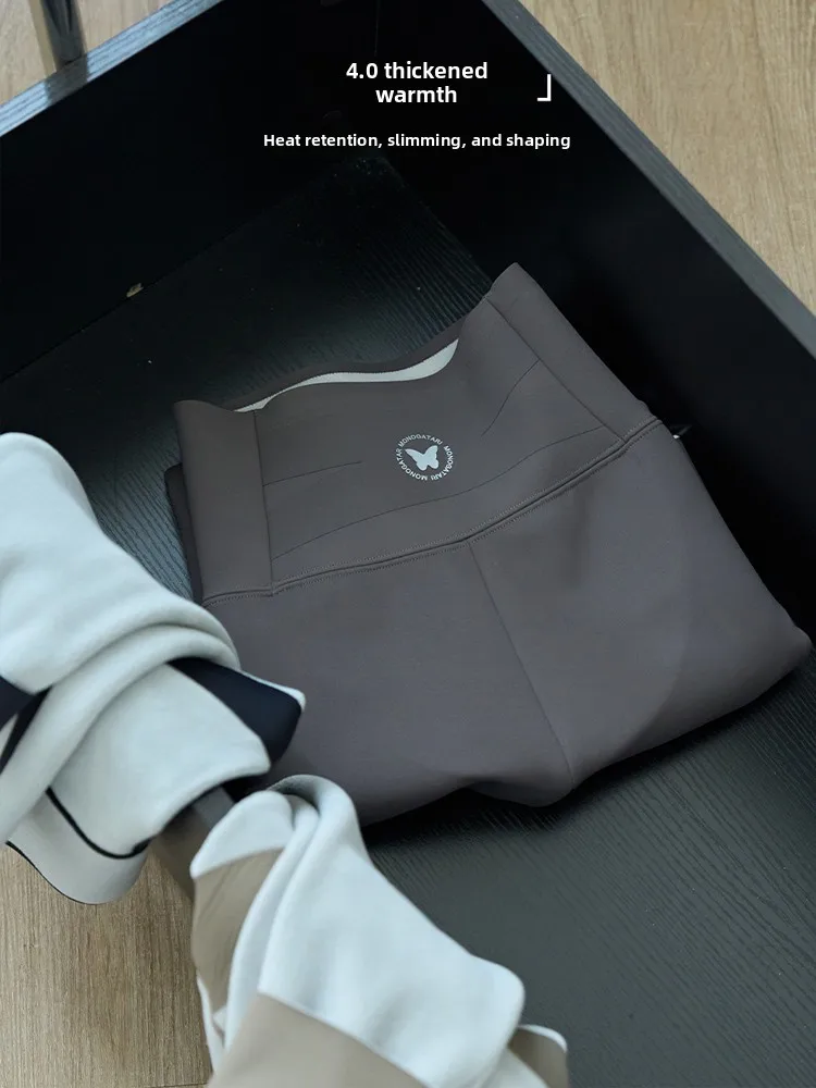 Calças de Yoga Plus Size com Forro de Couro Sintético, Cintura Alta, Modeladoras, Camada Base Feminina para Outono e Inverno
