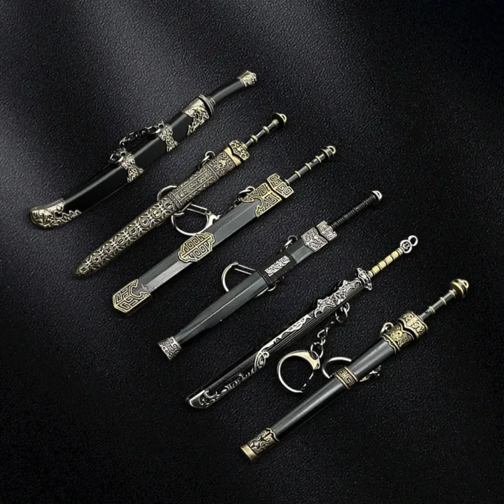 Katana Sword Toys Pendant Keychain Mini Weapon Model with Sheath Toy Knife Metal Anime Key Ring Ornament Purse Charm Accessories