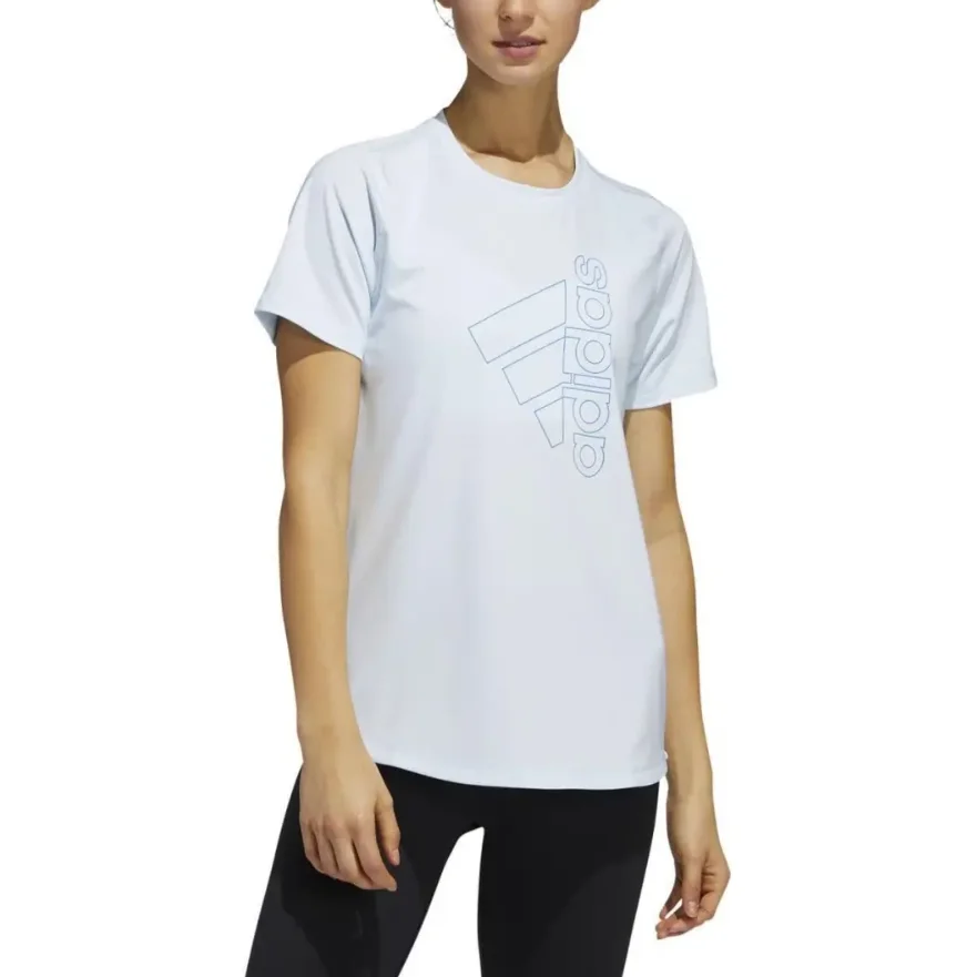 adidas Logo Casual Athletic Round Neck Short Sleeve T-Shirt Women's Light Blue