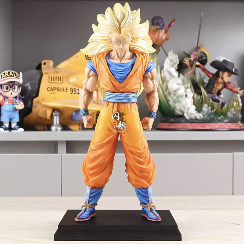 

34cm SSJ3 Dragon Ball Z Action Figure Son Goku Figuras DBZ Manga Figurine GK Statue Model Anime Peripheral Toys Gift for Kids
