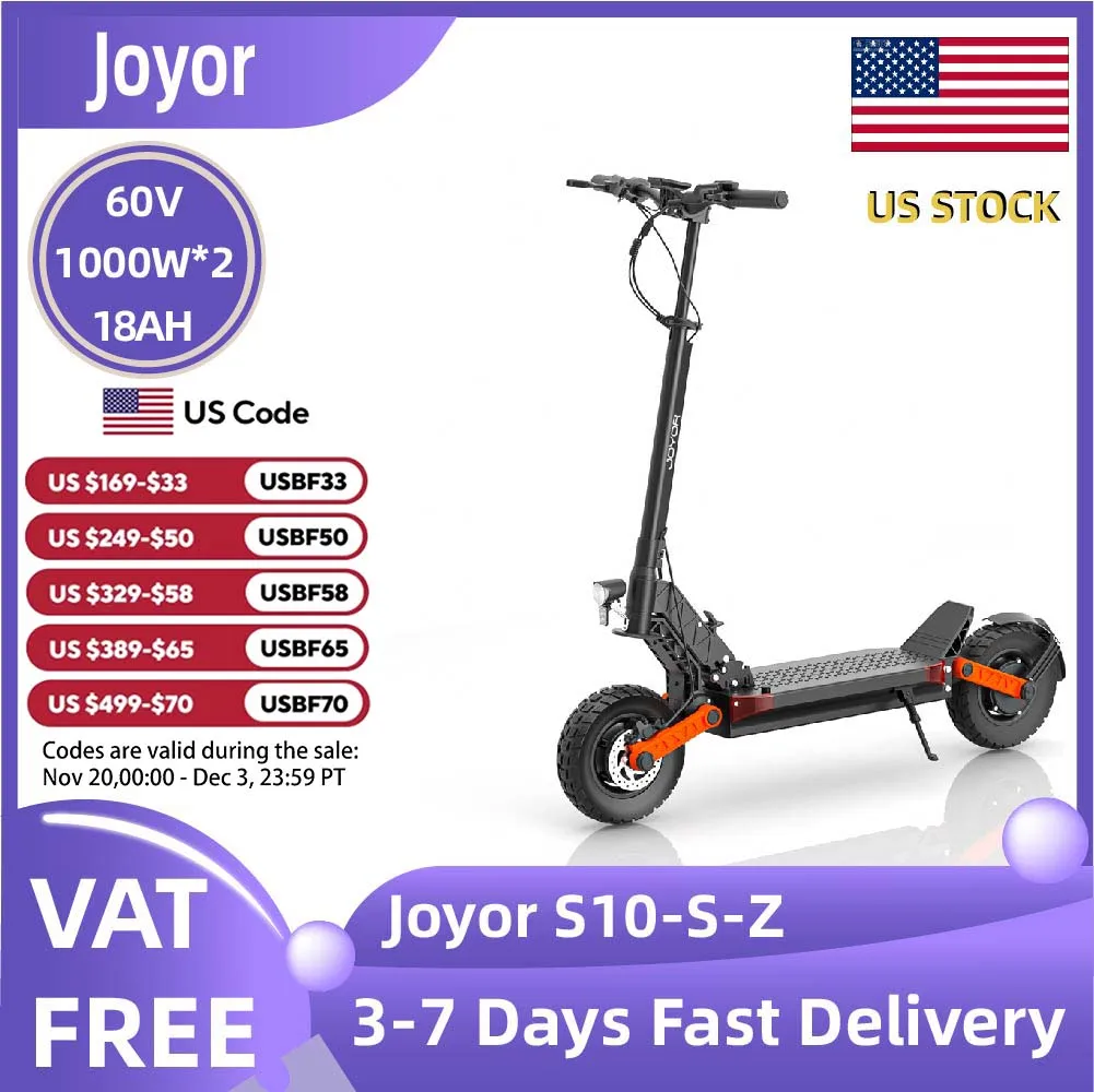 

JOYOR S10-S-Z Adult E-scooter 60V18Ah Battery Escooter 1000W*2 Dual motors 10 Inch Off Road Tire Off Road Electric Scooter