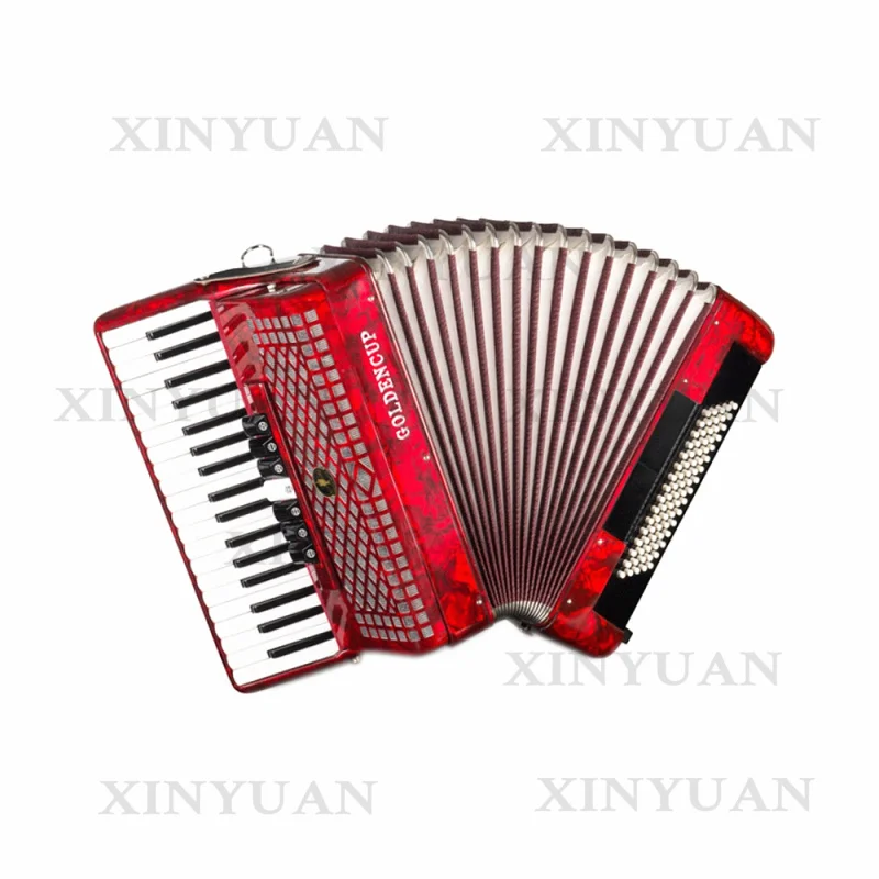Piano Accordion JP3780, Chromatic Wood Musical Instrument Equipped with 37 Keys, 80 Bass and 7+2 Registers