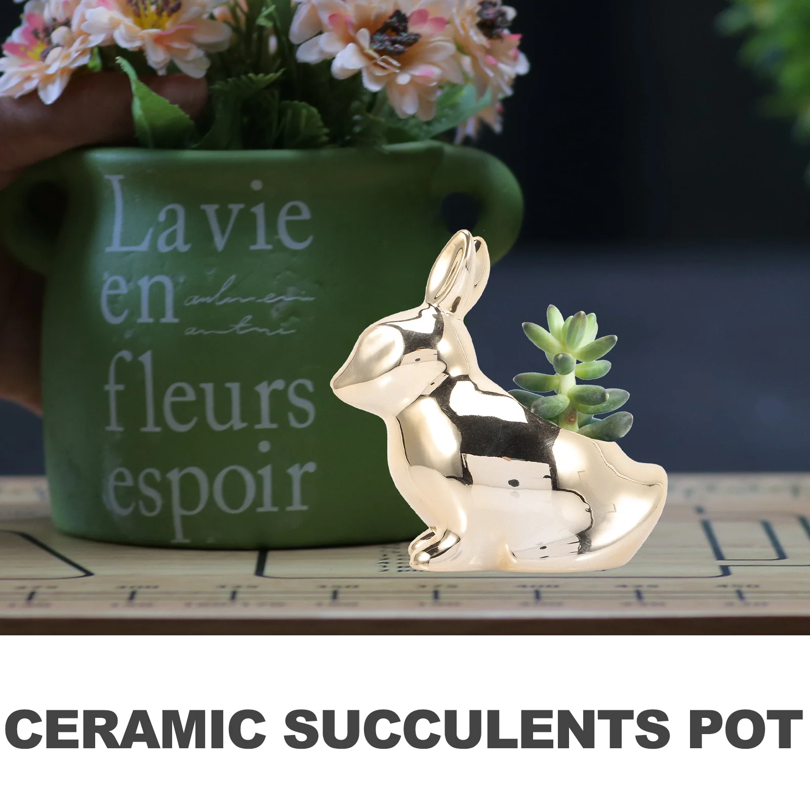 

Rabbit Succulent Planter Pots Indoor Office Decoration Decorative Golden Cartoon Animal Flower
