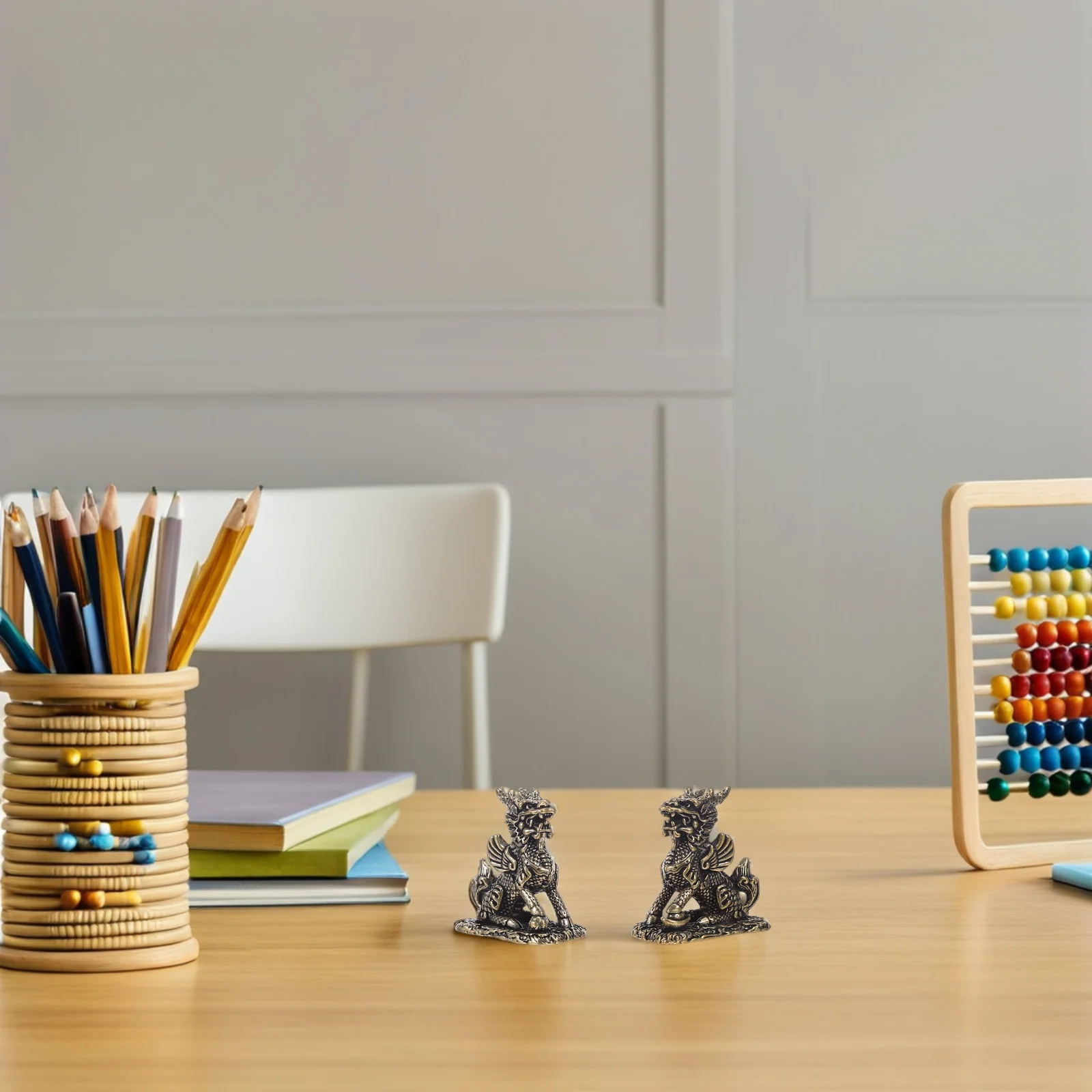 

1Pair Miniature Kylin Statue Brass Material Craftsmanship Feng Shui Decoration for Office Cabinet Shelf Chinese Cultural