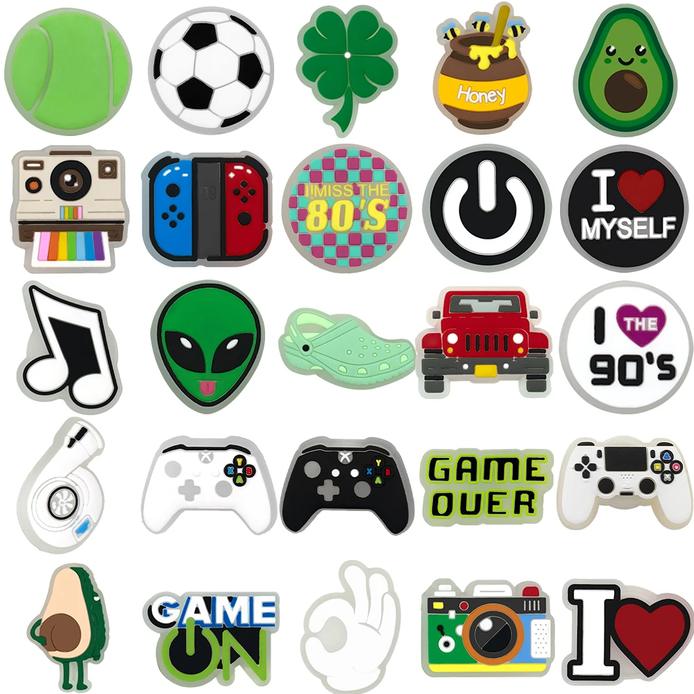 1pcs Cool LED Shoe Charms Gamepad Cars Wines Camera Shoe Accessories Decoration Footballs Tennis Pins for Women Kids Clog Buckle