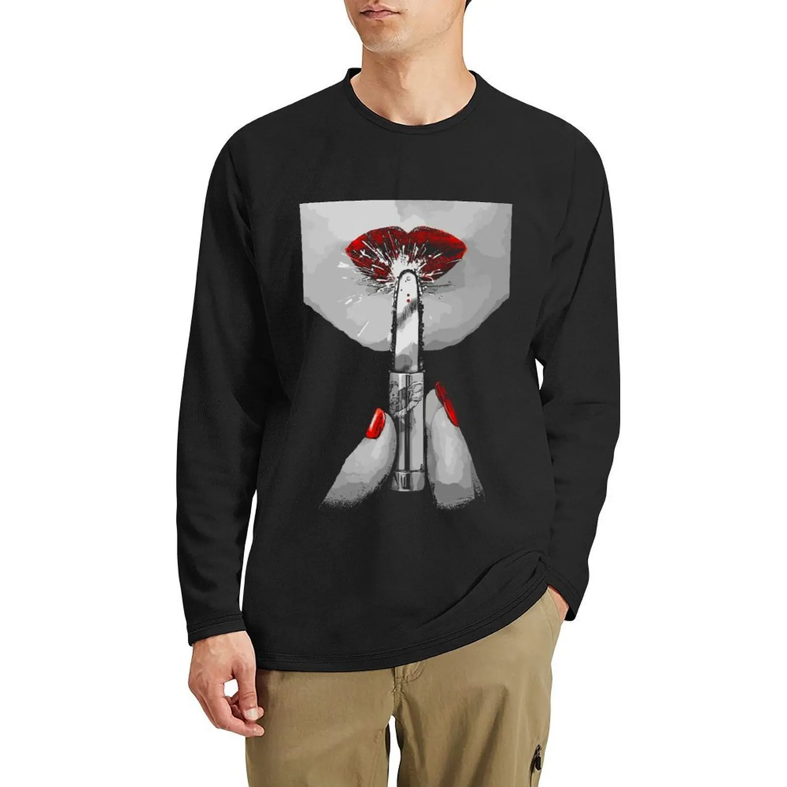 

chainsaw lipstick Long T-Shirt plain t-shirt tops shirts graphic tees graphic t shirt men workout shirt