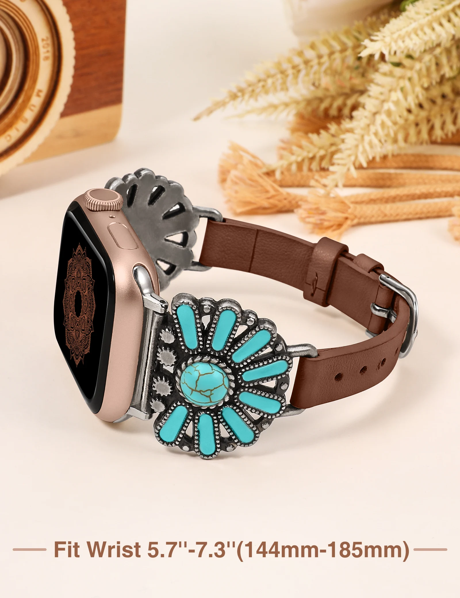 Boho Western Vintage Leather Strap For Apple Watch Band 44mm 49mm 45mm 42mm 40mm Turquoise Strap For IWatch Series Ultra 9 8 7 6