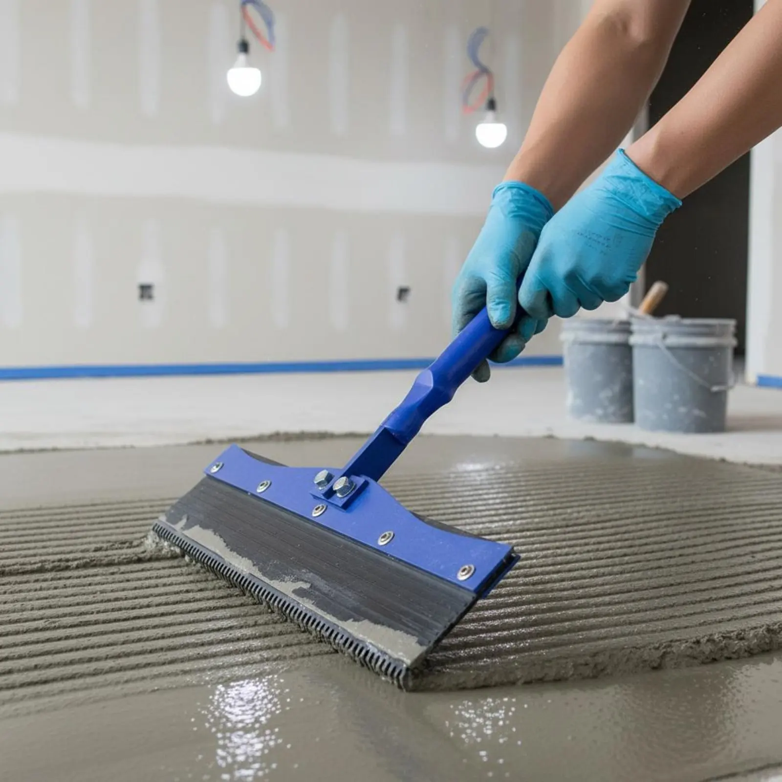 

Epoxy Floor Coating Rake Sturdy Duty Even-Spreading Squeegee Notched Floor Applicator Detachable Handle Flooring Tool