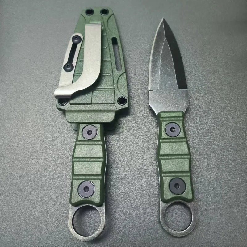 

2024 new outdoor camping small straight knife stone wash edc portable self-defense survival knife multi-purpose tool knife