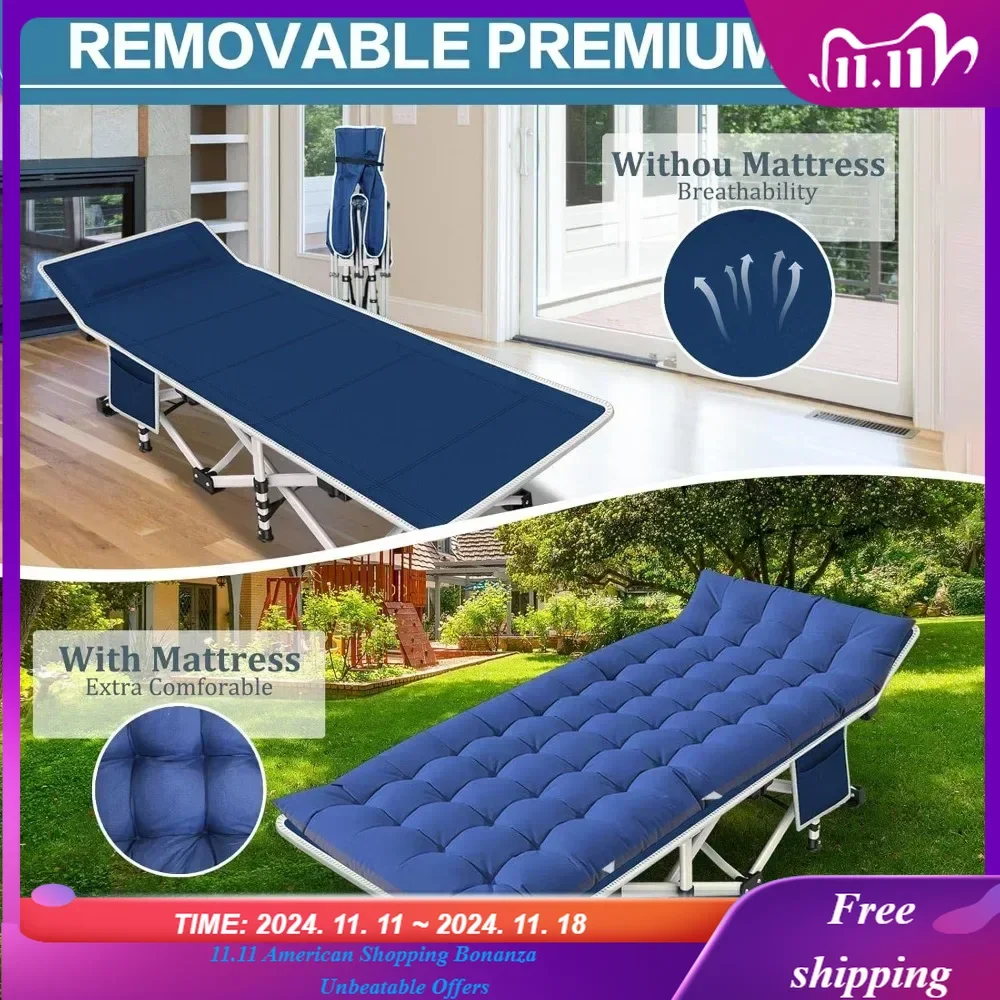 Tempat tidur berkemah lipat bahan kain Premium, tempat tidur berkemah dengan pengaturan mudah