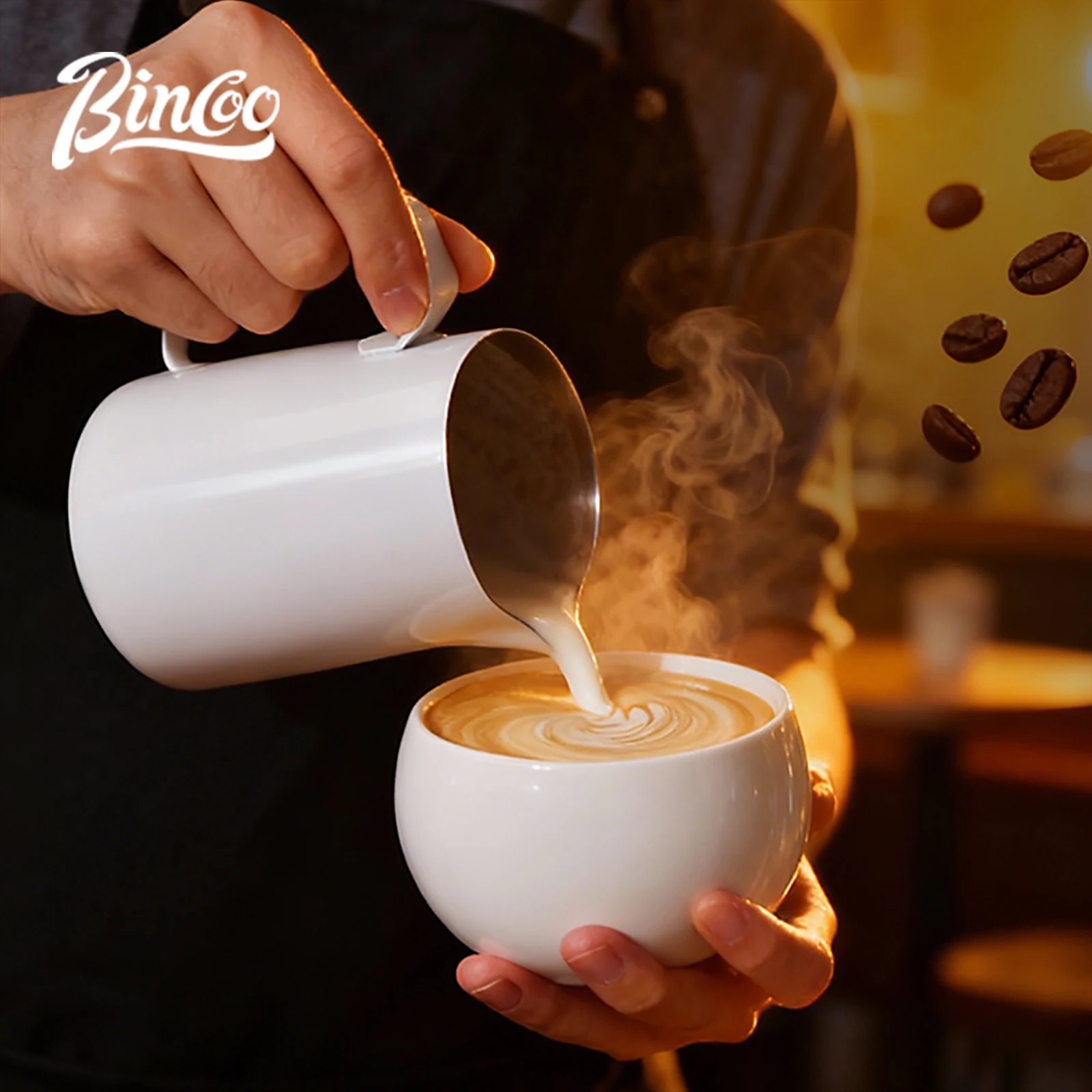 BincooLatte Art Pitcher 400ML/600ML with Sharp Spout and Internal Measurement Marks Stainless Steel Milk Frothing Jug for Home