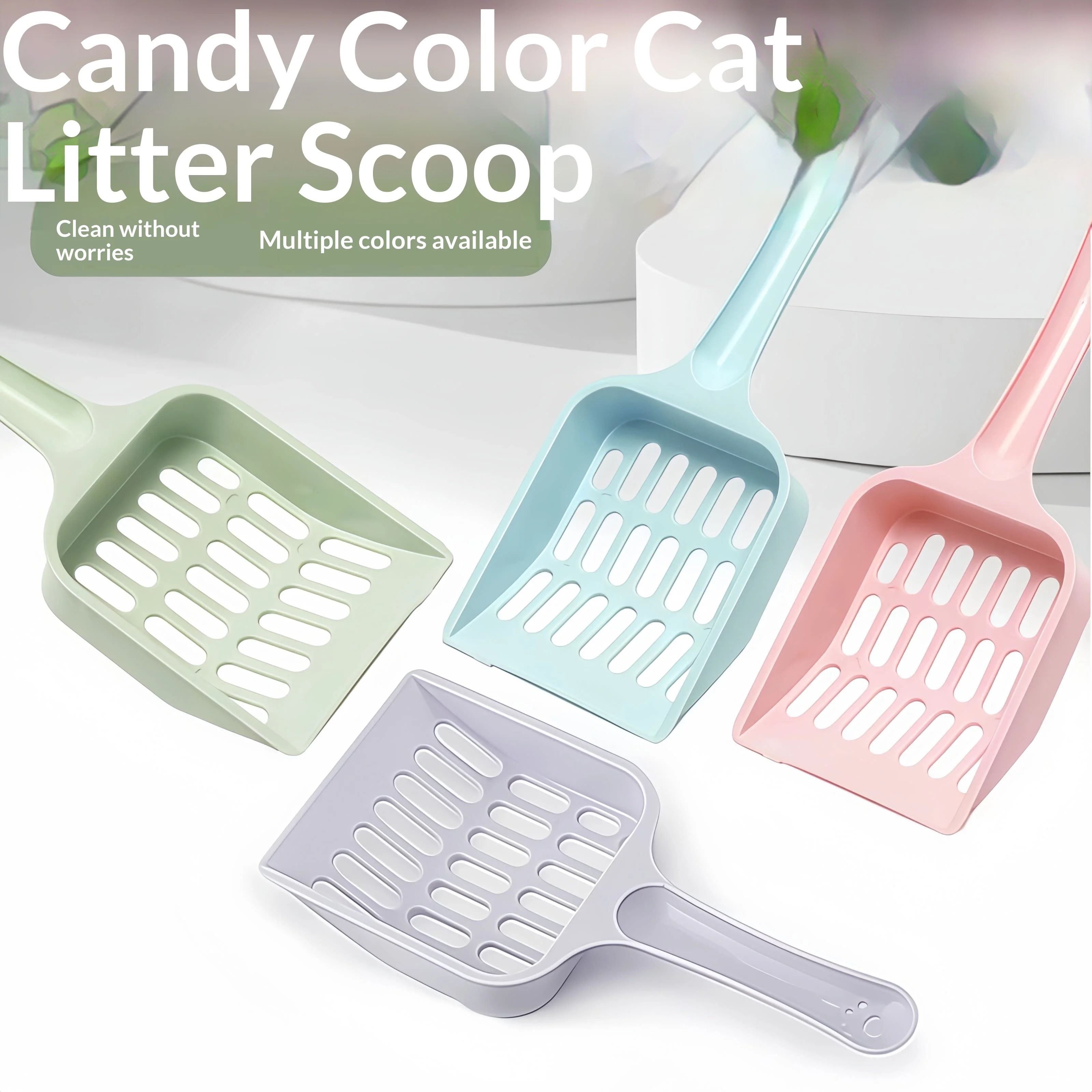 Candy‑colored Plastic Cat Litter Scoop Long Handle Sifting Shovel Kitten Poop Sifter Pet Cleaning Supplies for Cat Litter Box