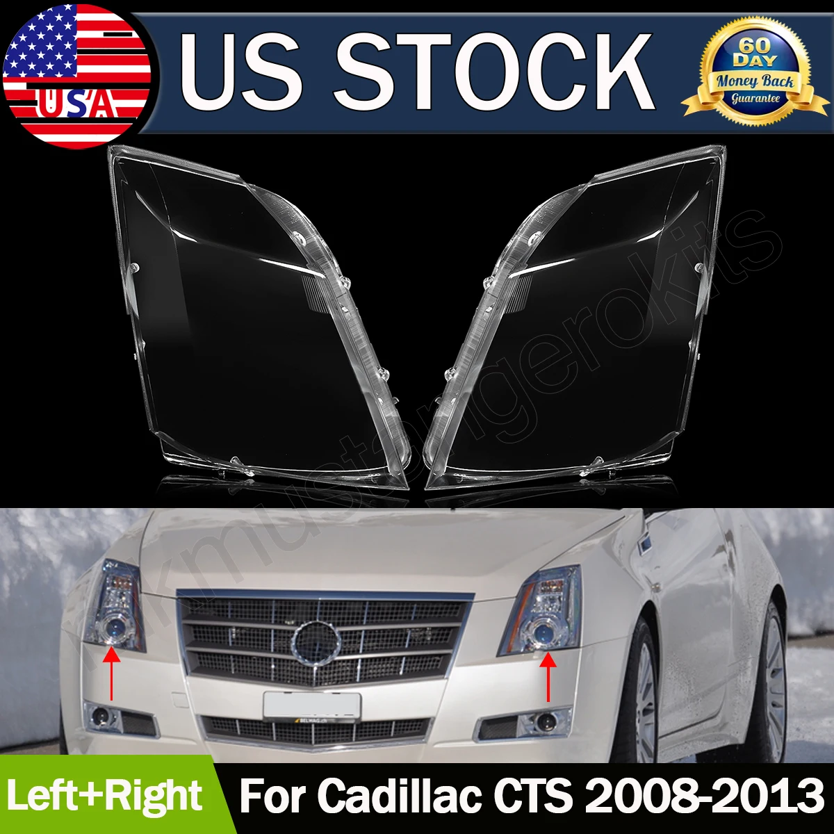 SAIQINGSP Headlight Lens Cover Left & Right Side Fits Cadillac CTS 2008-2013 Model Car Accessories Tools